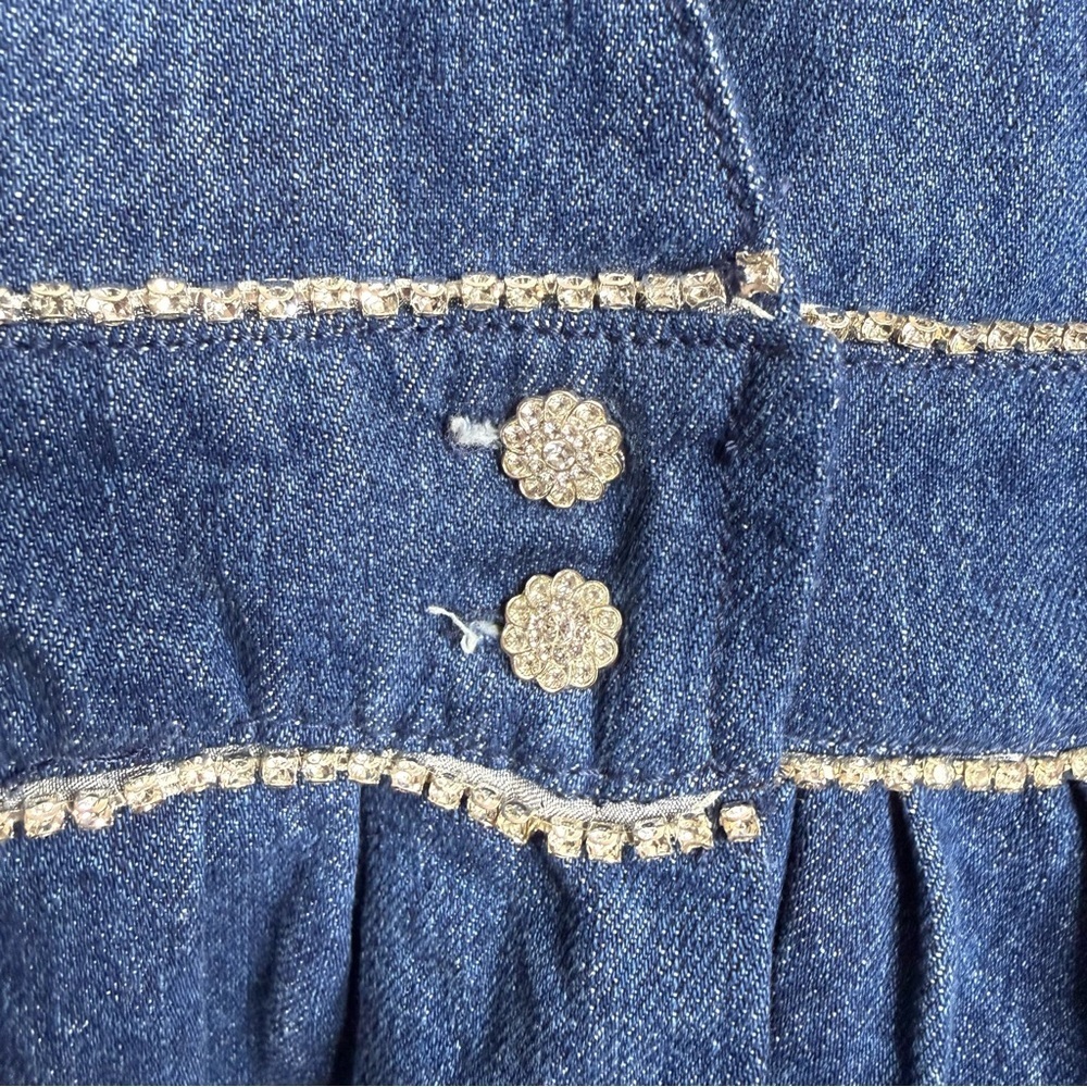 Free People Aultry Embellished Mini Dress Denim Rhinestones Small NWT - Picture 7 of 10